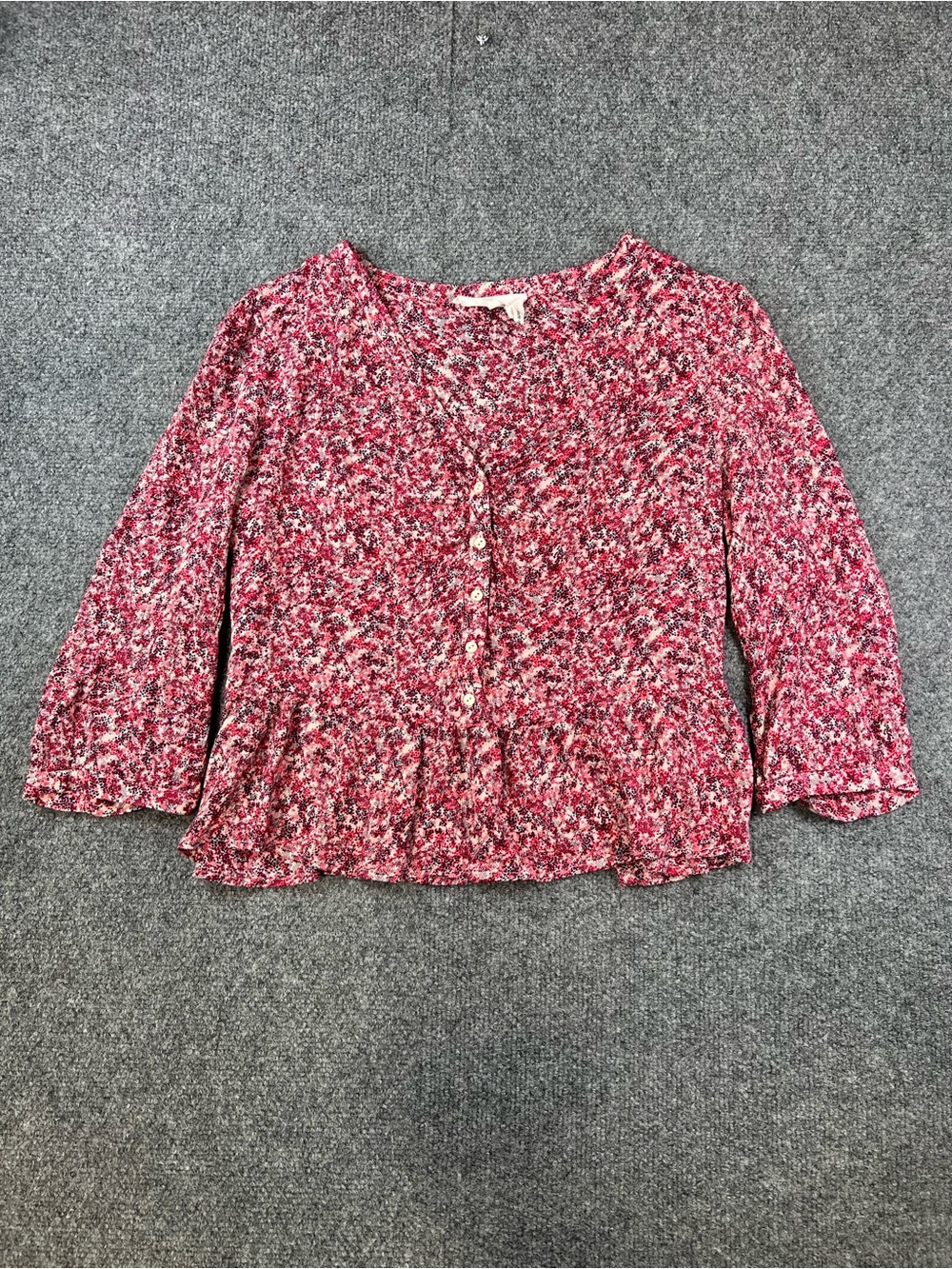 ba&sh Pink Multi Floral Peplum Button Front Blouse F14